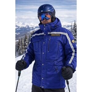 Vintage Descente Racing Ski Jacket Mens XL Blue Insulated Stripe Winter Skiing